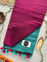 Indupriyaa C Green Nd Wine Handloom Khadi Cotton Saree